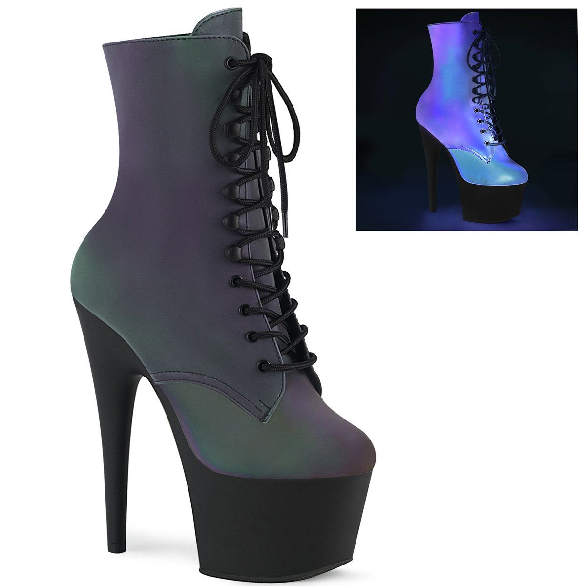 ADORE-1020REFL Green Multi Reflective Ankle Boot Pleaser