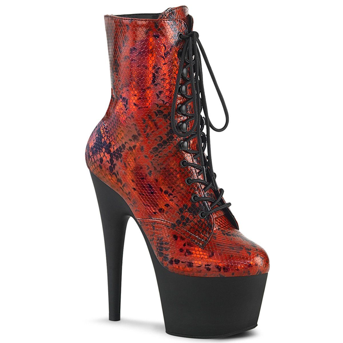 ADORE-1020SP Red Holo Snake Print Ankle Boot Pleaser