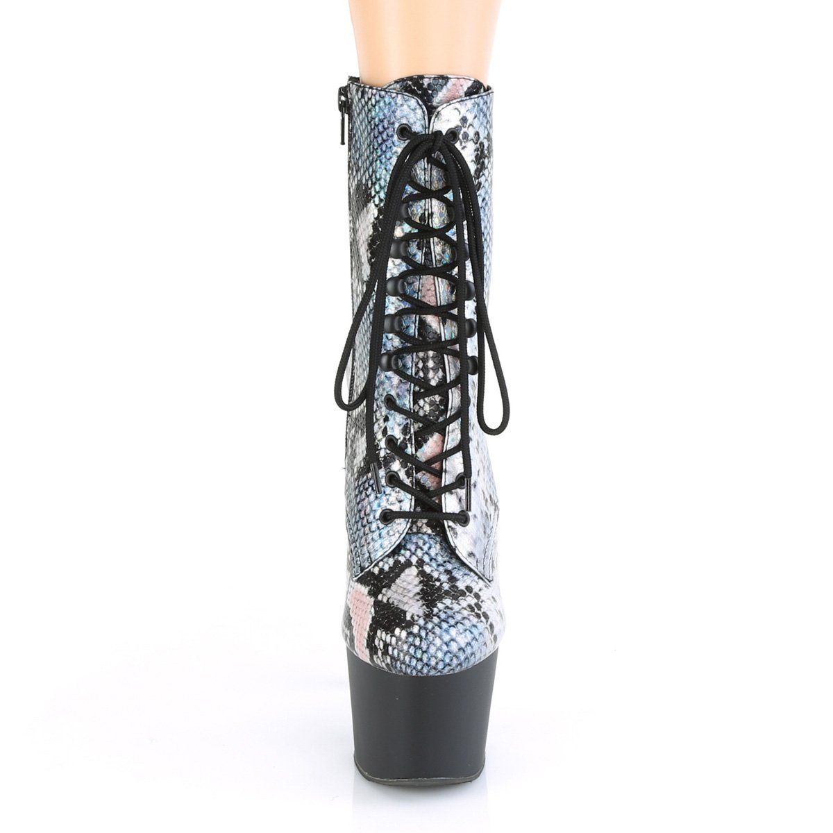ADORE-1020SP Silver Holo Snake Print Ankle Boot Pleaser