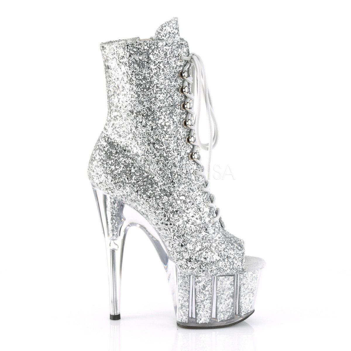 ADORE-1021G Silver Glitter/Silver Gliteer Ankle Boot Pleaser