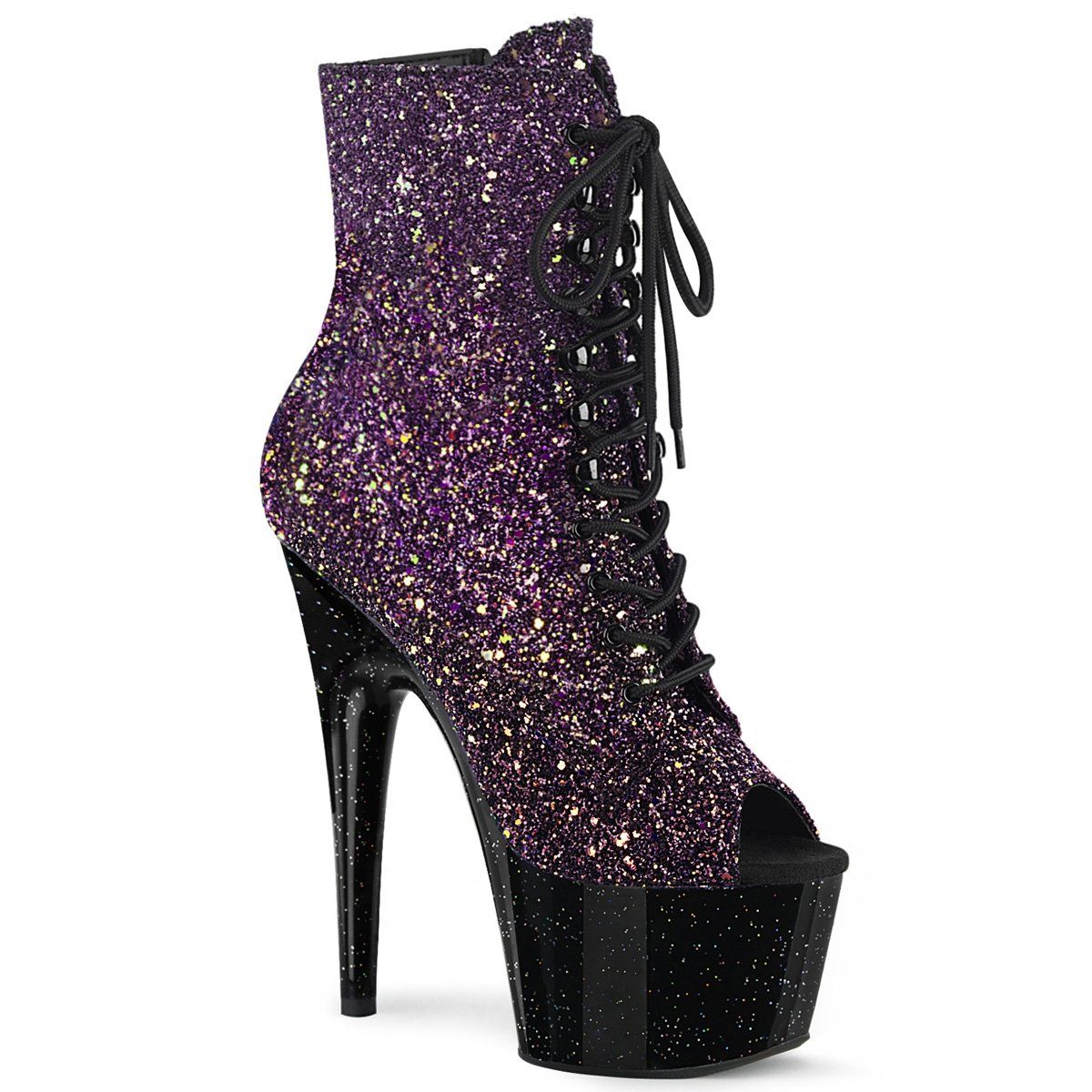 ADORE-1021OMBG Purple Multi Glitter/Black Ankle Boot Pleaser