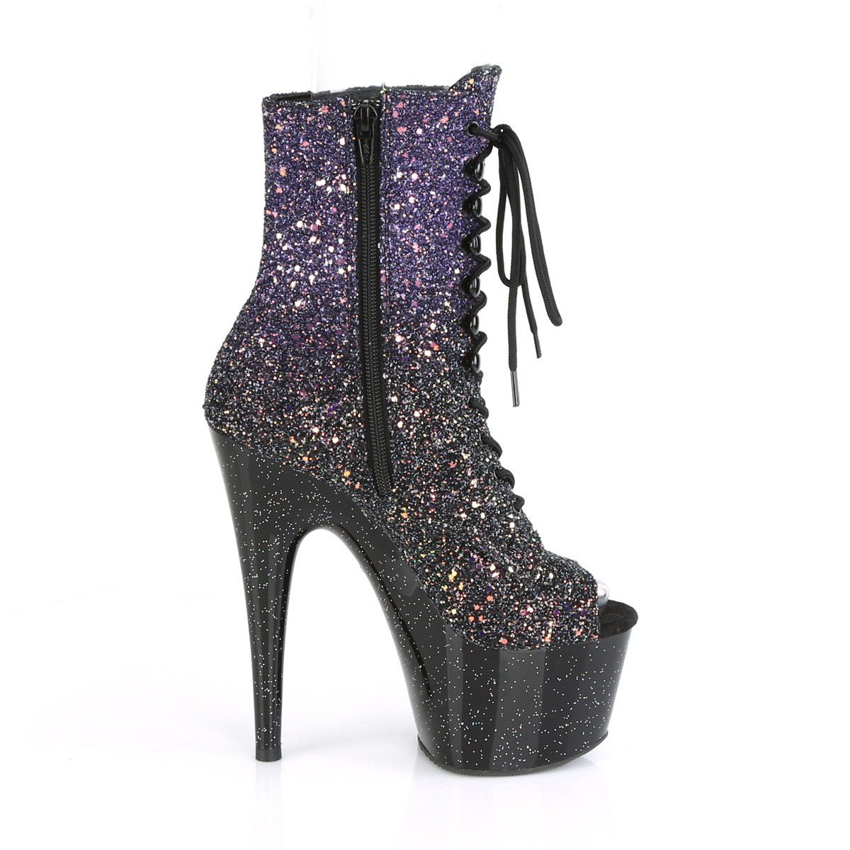 ADORE-1021OMBG Purple Multi Glitter/Black Ankle Boot Pleaser