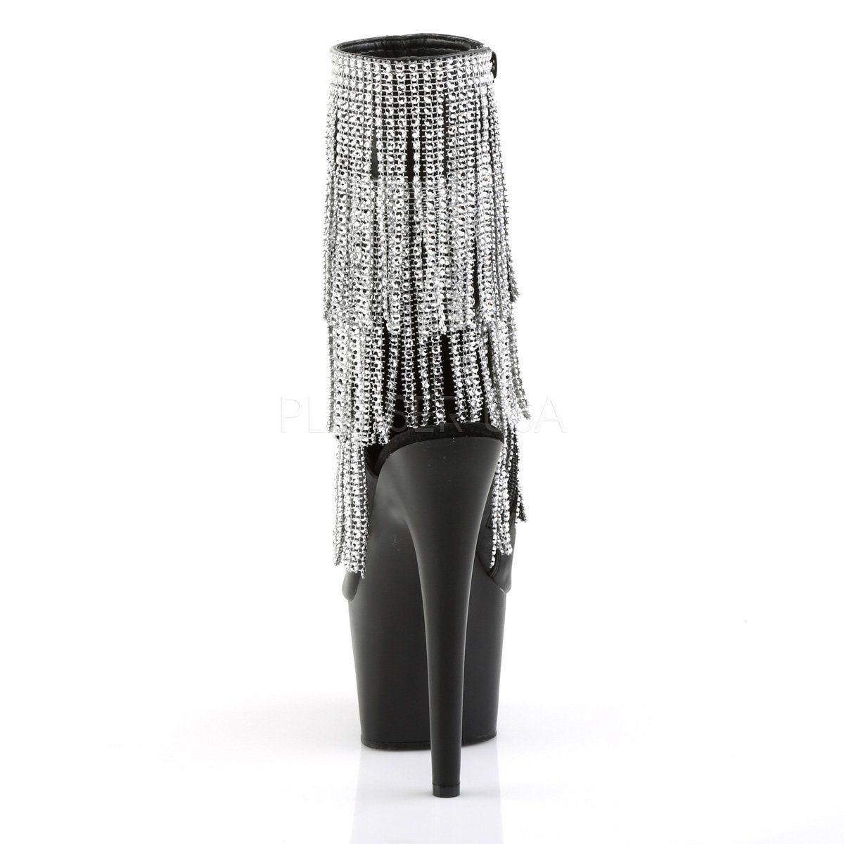 ADORE-1024RhinestoneF Black Faux Leather-Silver Ankle Boot Pleaser