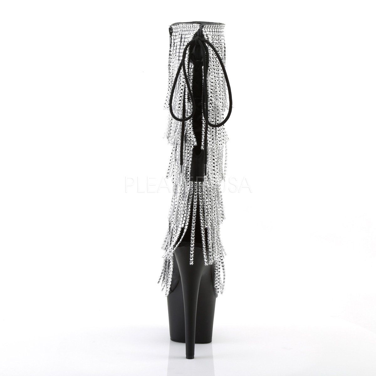 ADORE-2024RhinestoneF Black Stretch Faux Leather Knee Boot Pleaser