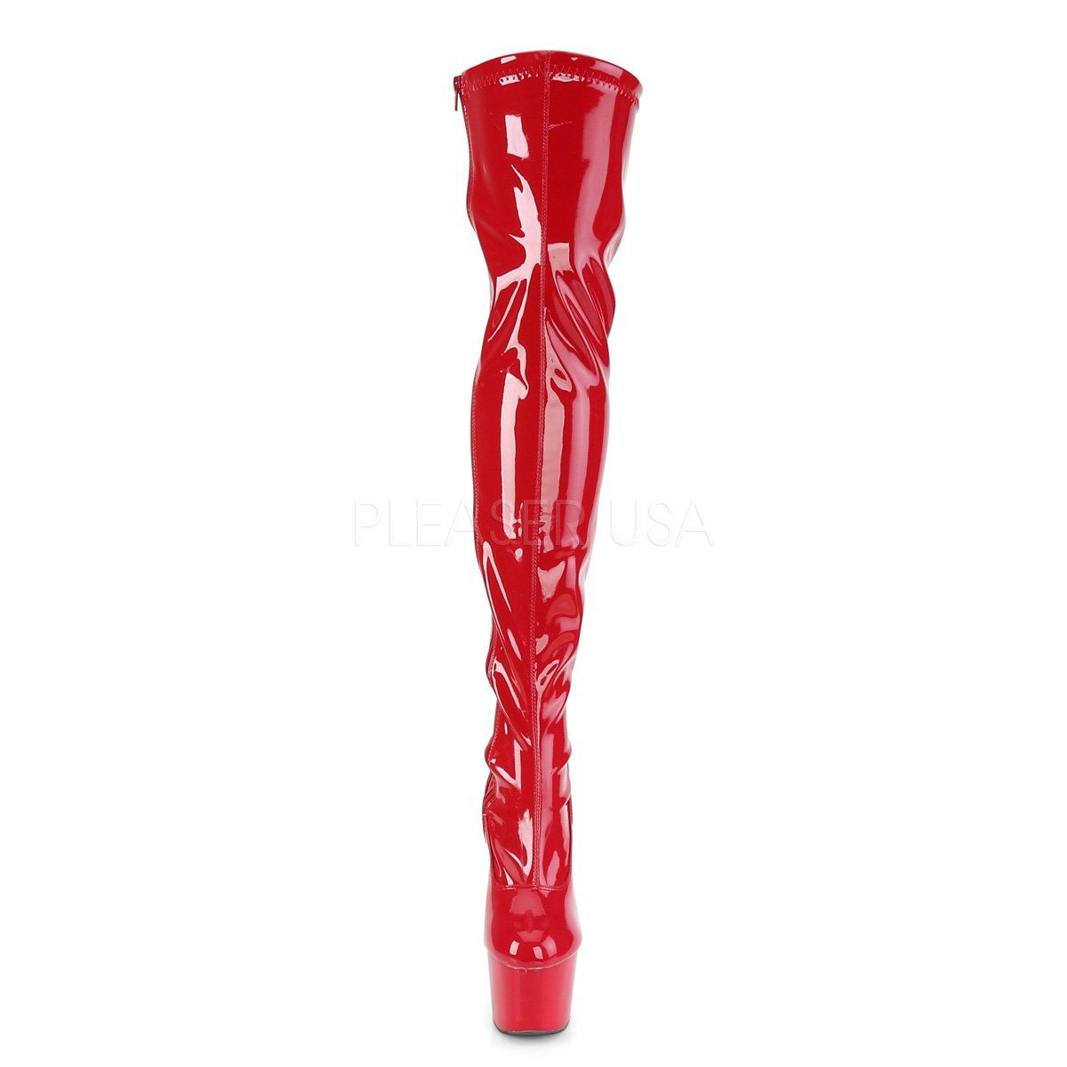 ADORE-3000 Red Stretch Patent/Red Thigh Boot Pleaser