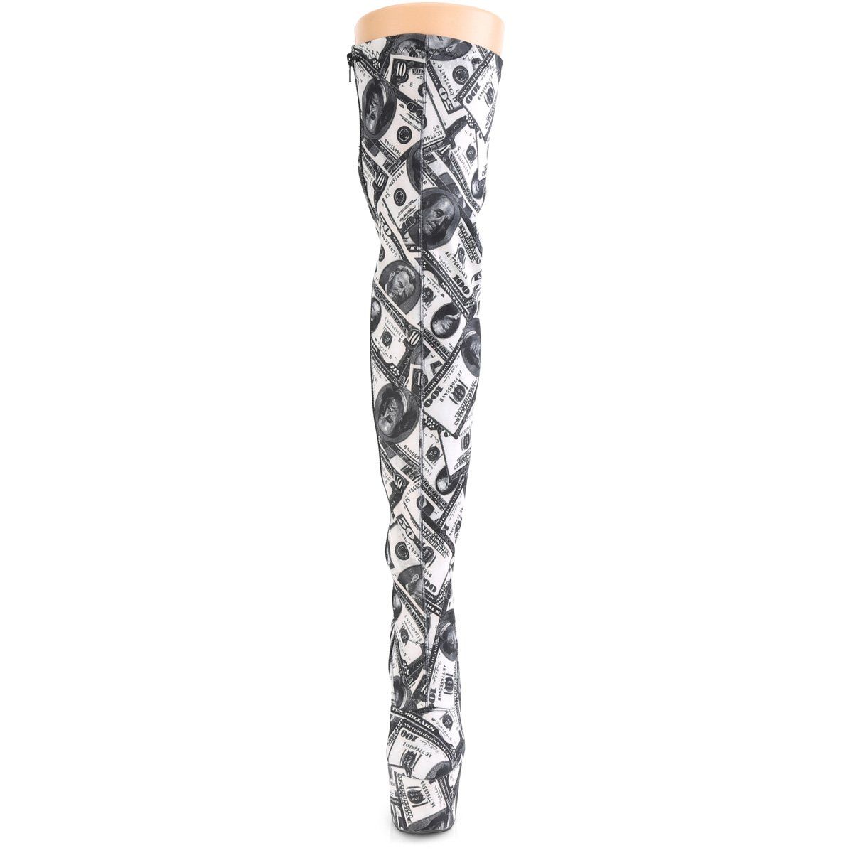 ADORE-3000DP White-Black Stretch Fabric/White-Black Fabric Thigh Boot Pleaser