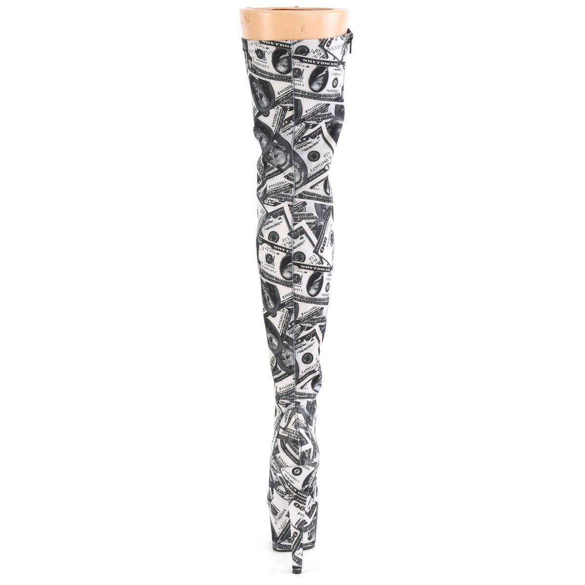 ADORE-3000DP White-Black Stretch Fabric/White-Black Fabric Thigh Boot Pleaser