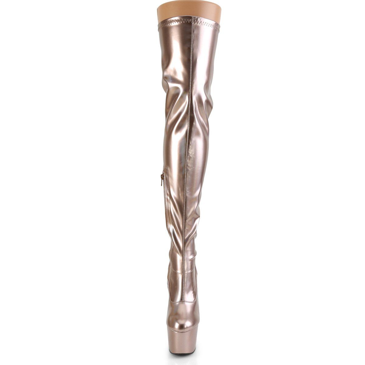 ADORE-3000HWR Rose Gold Stretch Holo/Rose Gold Holo Thigh Boot Pleaser