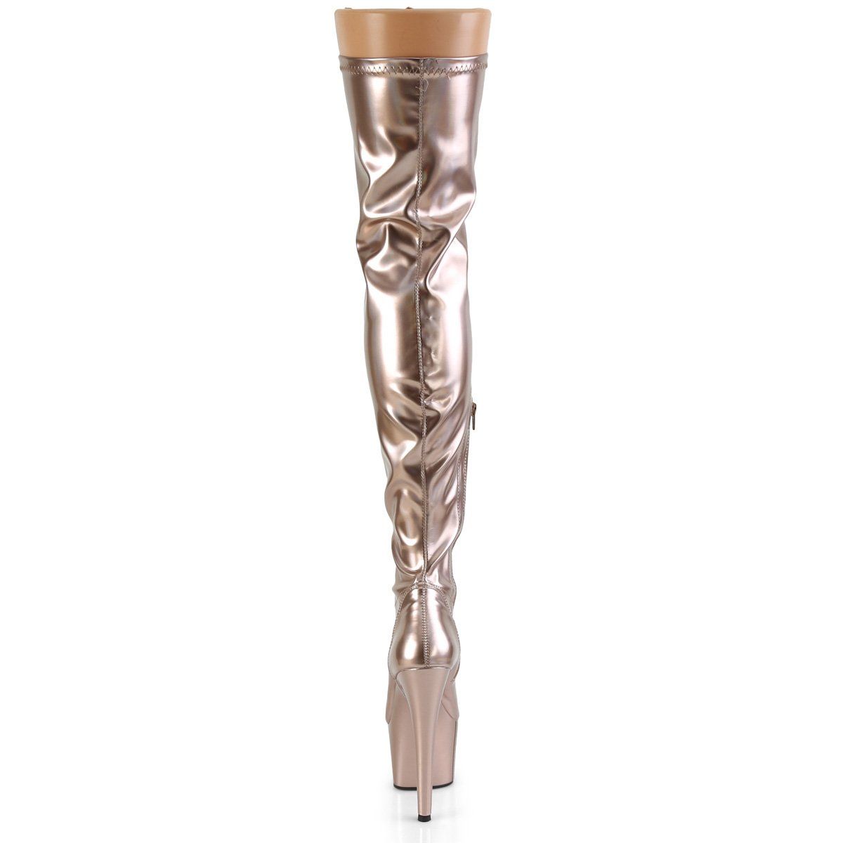 ADORE-3000HWR Rose Gold Stretch Holo/Rose Gold Holo Thigh Boot Pleaser