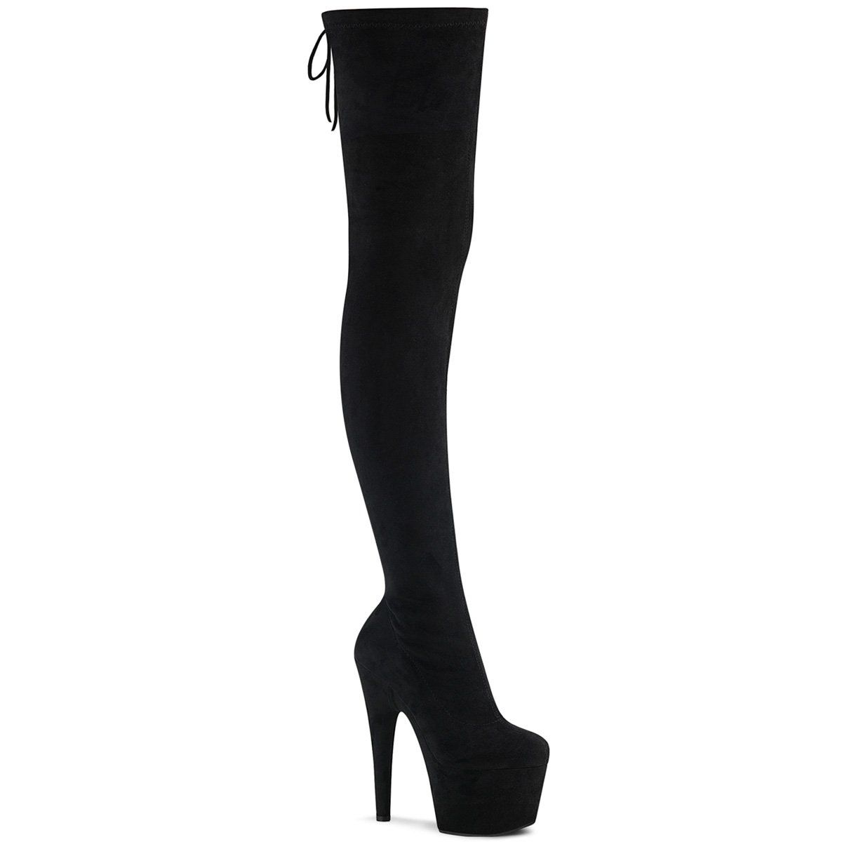 ADORE-3008 Black Stretch Faux Suede/ Black Faux Suede Boot Pleaser