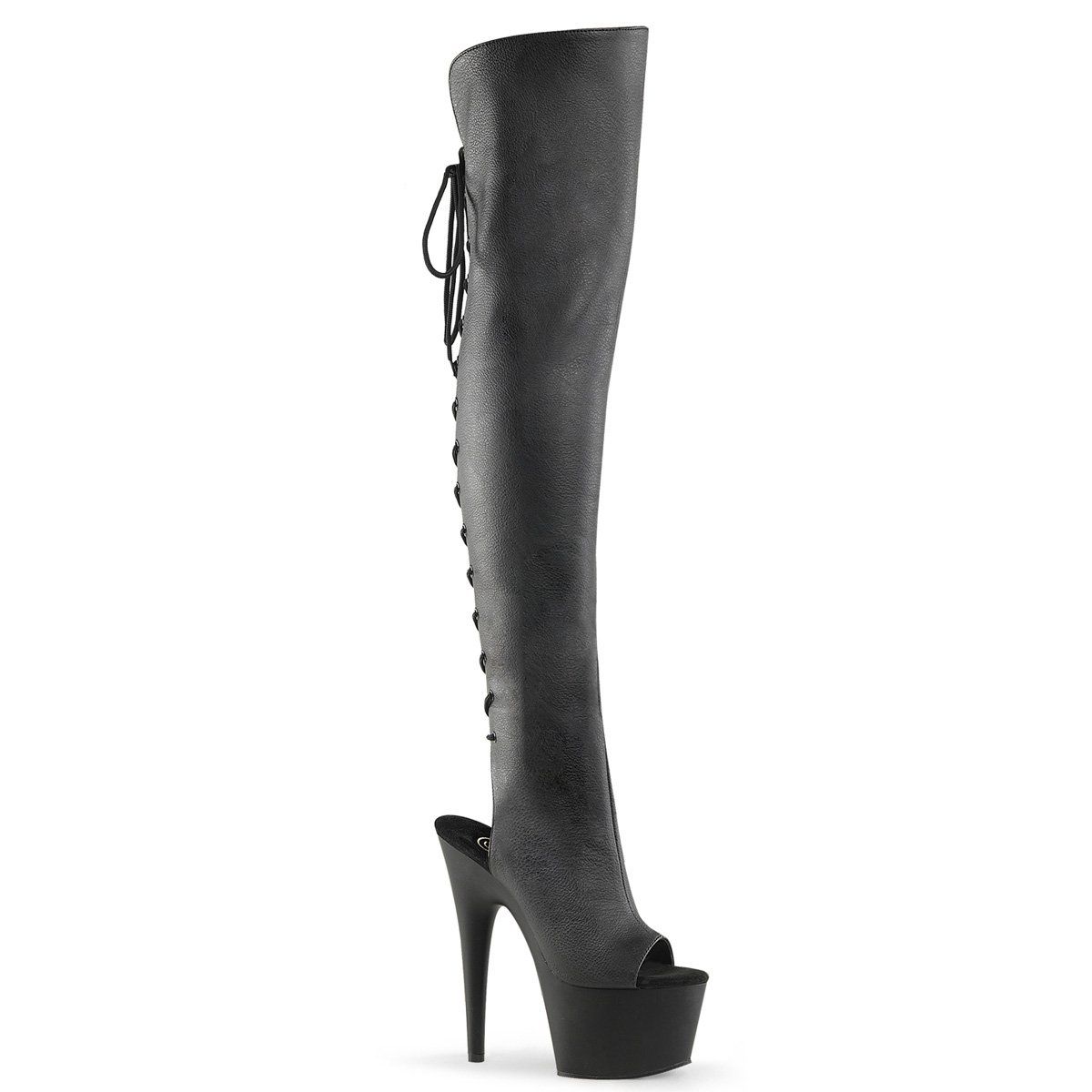 ADORE-3019 Black Faux Leather Thigh Boot Pleaser