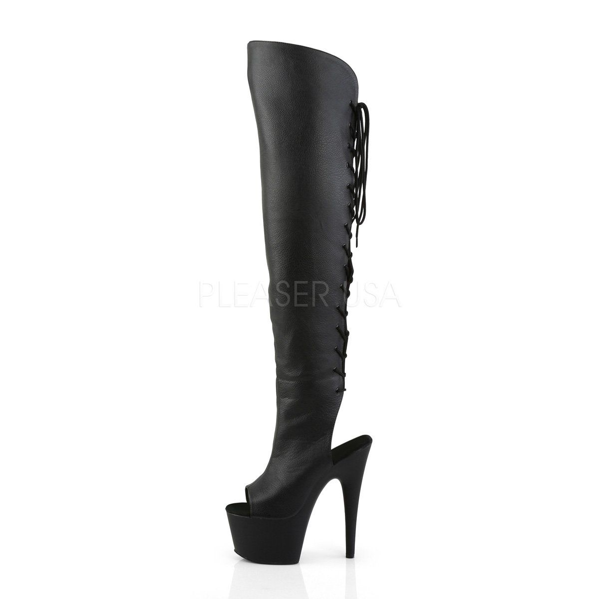 ADORE-3019 Black Faux Leather Thigh Boot Pleaser