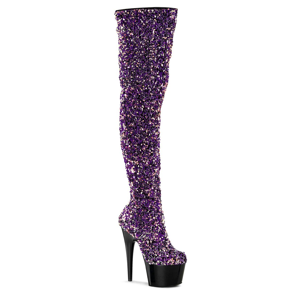 ADORE-3020 Purple Multi Sequins/ Black Boot Pleaser
