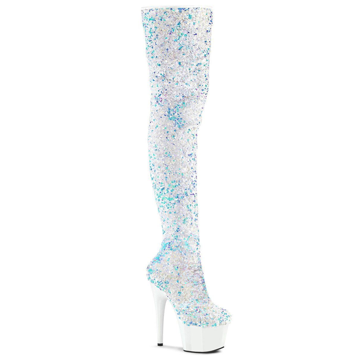 ADORE-3020 White Multi Sequins/White Boot Pleaser