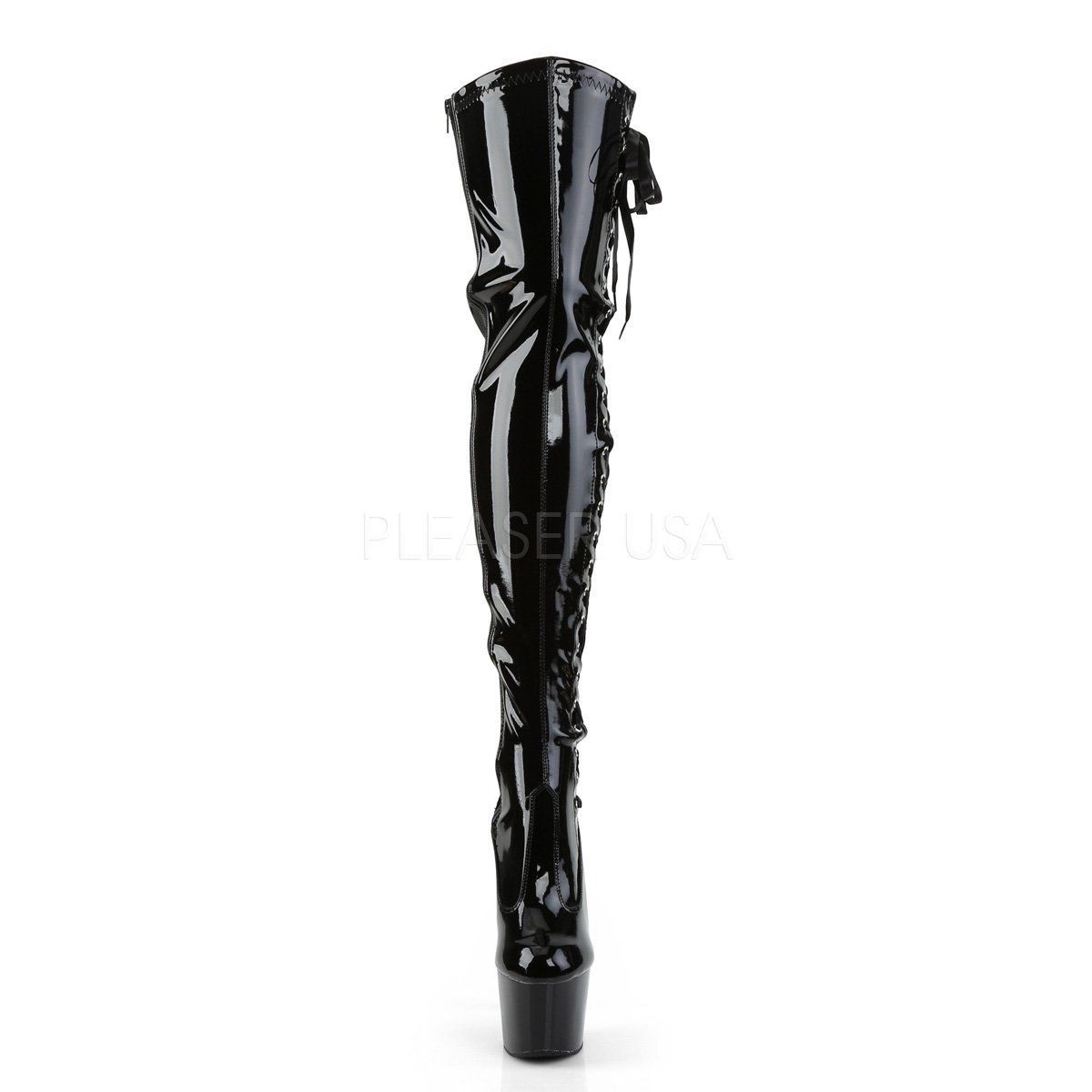 ADORE-3050 Black Stretch Patent Thigh Boot Pleaser