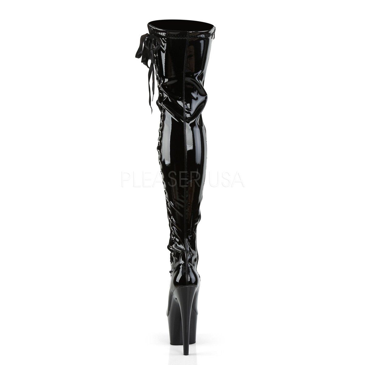 ADORE-3050 Black Stretch Patent Thigh Boot Pleaser