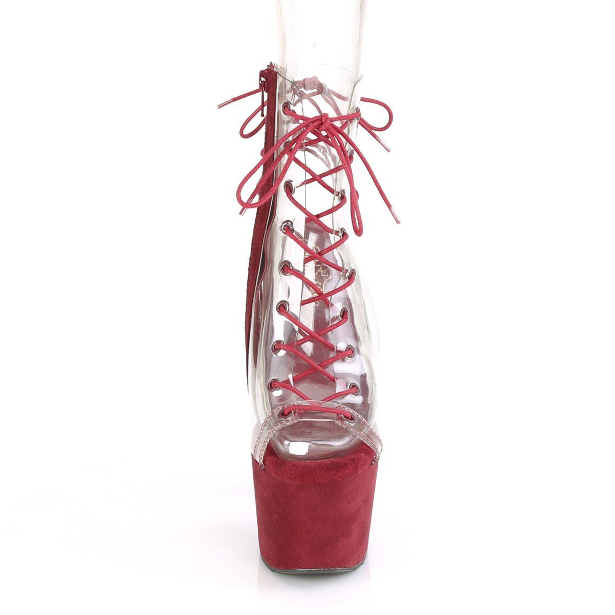 ADORE-700-30FS Clear/Burgundy Faux Suede Ankle Boot Pleaser