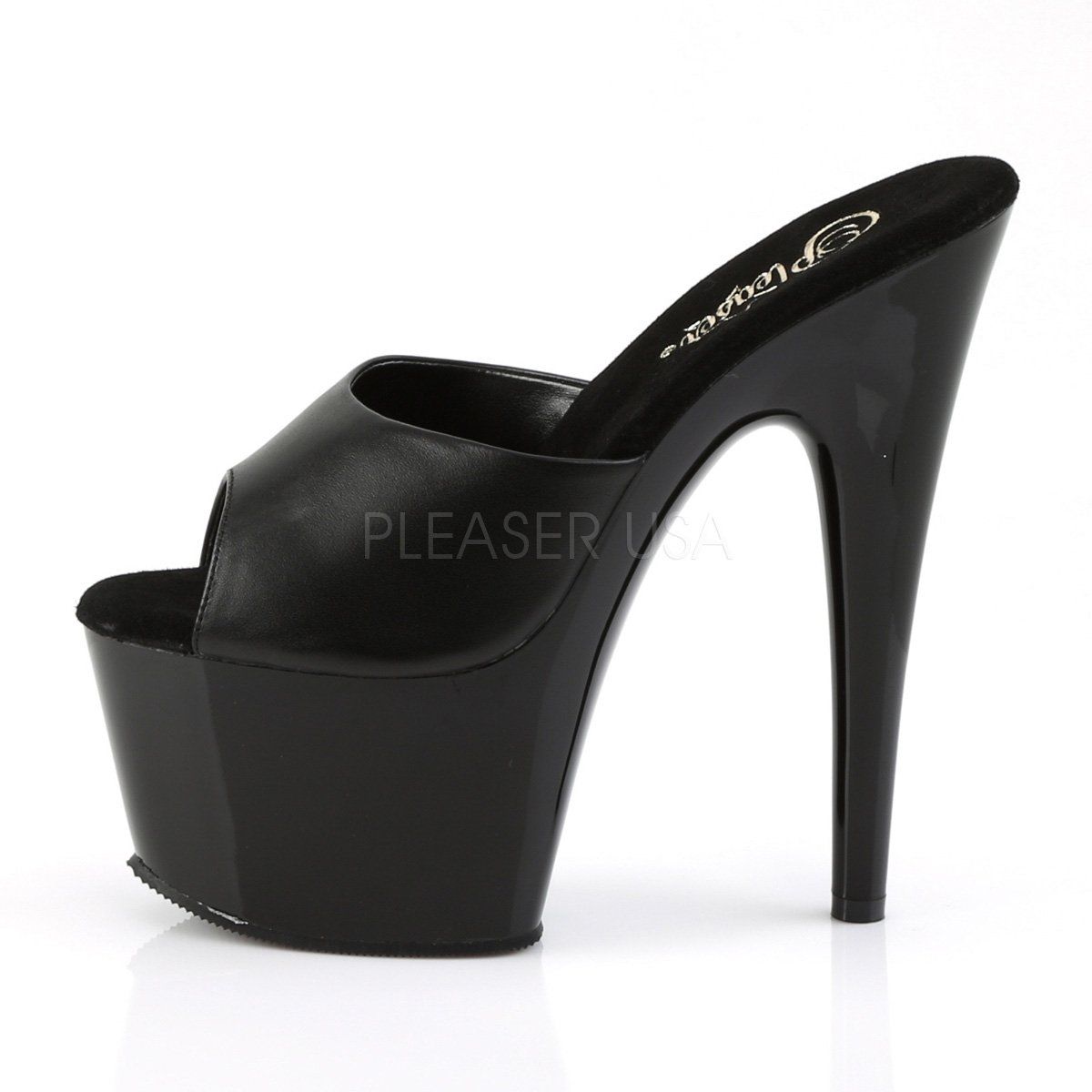 ADORE-701 Black Leather/ Black Slide Pleaser