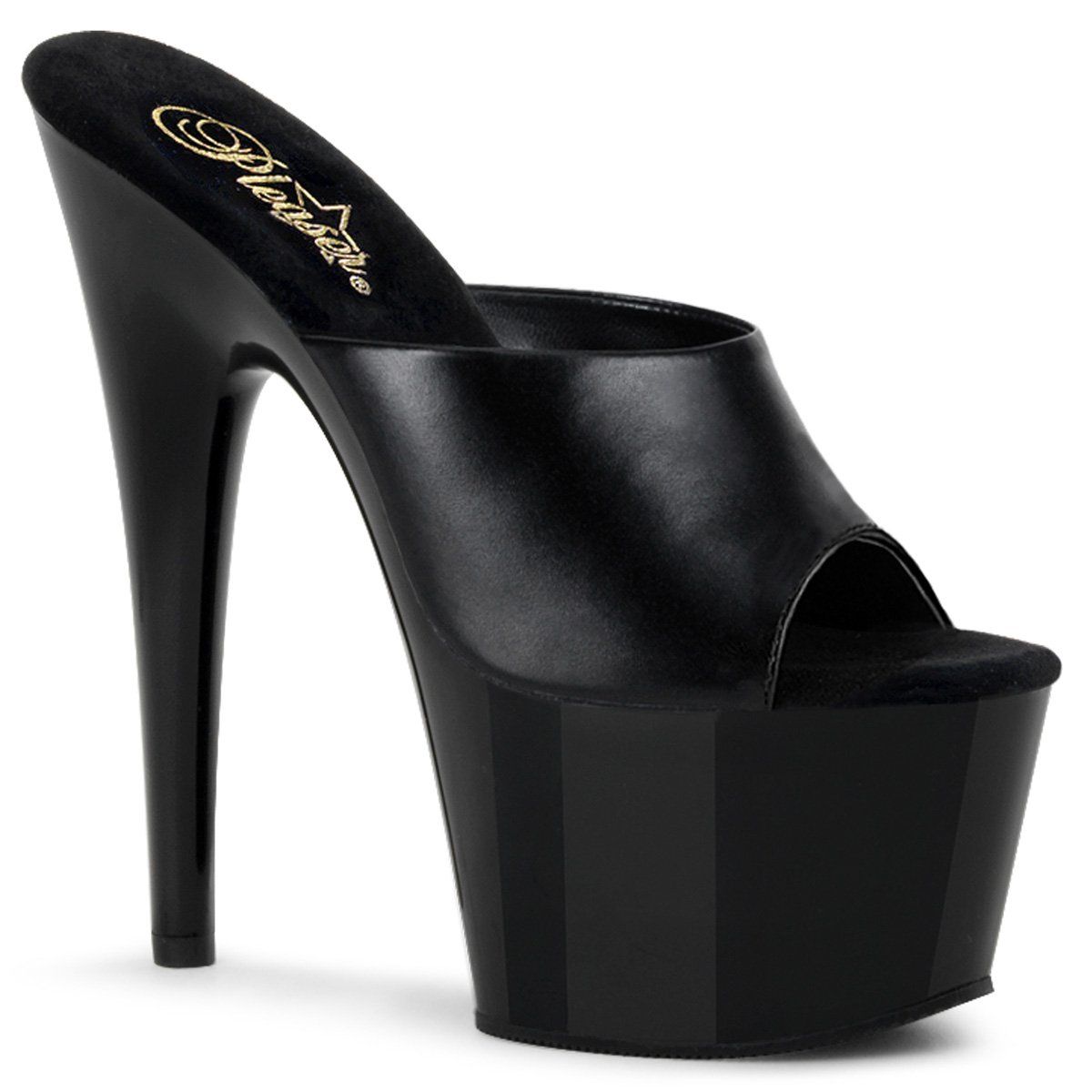 ADORE-701 Black Leather/ Black Slide Pleaser