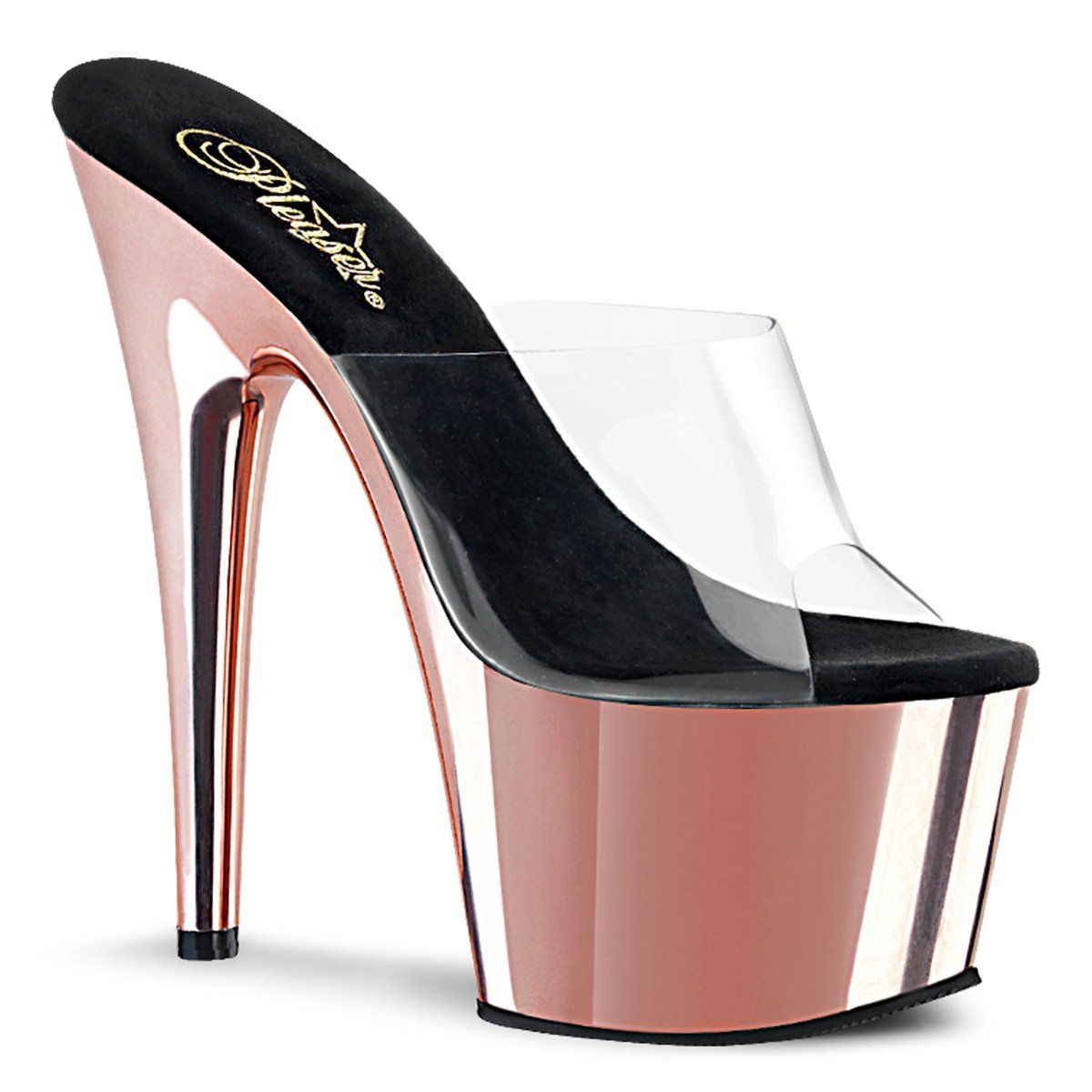 ADORE-701 Clear/Rose Gold Chrome Slide Pleaser