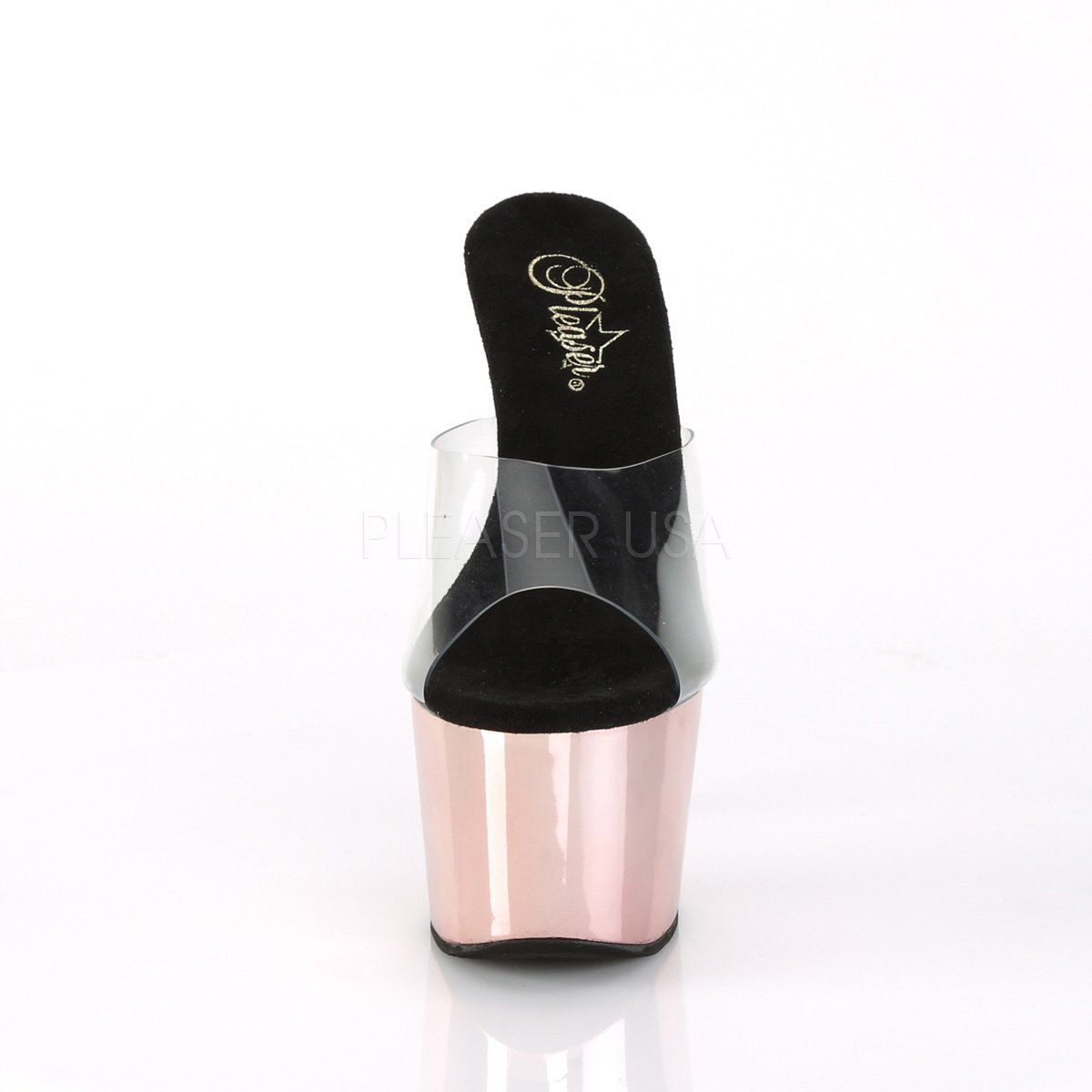 ADORE-701 Clear/Rose Gold Chrome Slide Pleaser