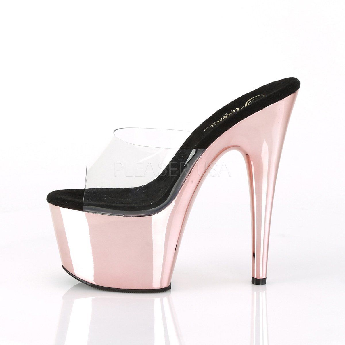 ADORE-701 Clear/Rose Gold Chrome Slide Pleaser