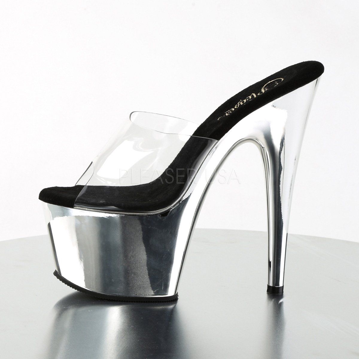 ADORE-701 Clear/Silver Chrome Slide Pleaser
