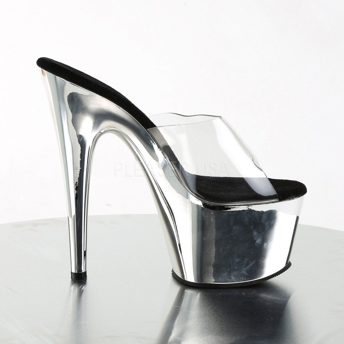 ADORE-701 Clear/Silver Chrome Slide Pleaser