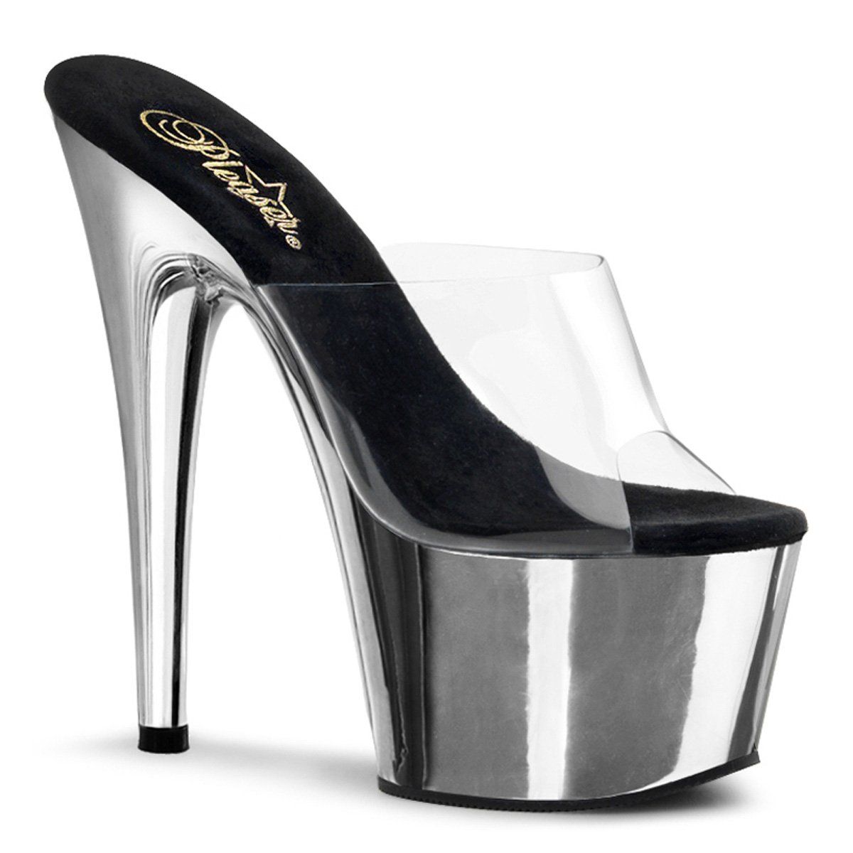 ADORE-701 Clear/Silver Chrome Slide Pleaser