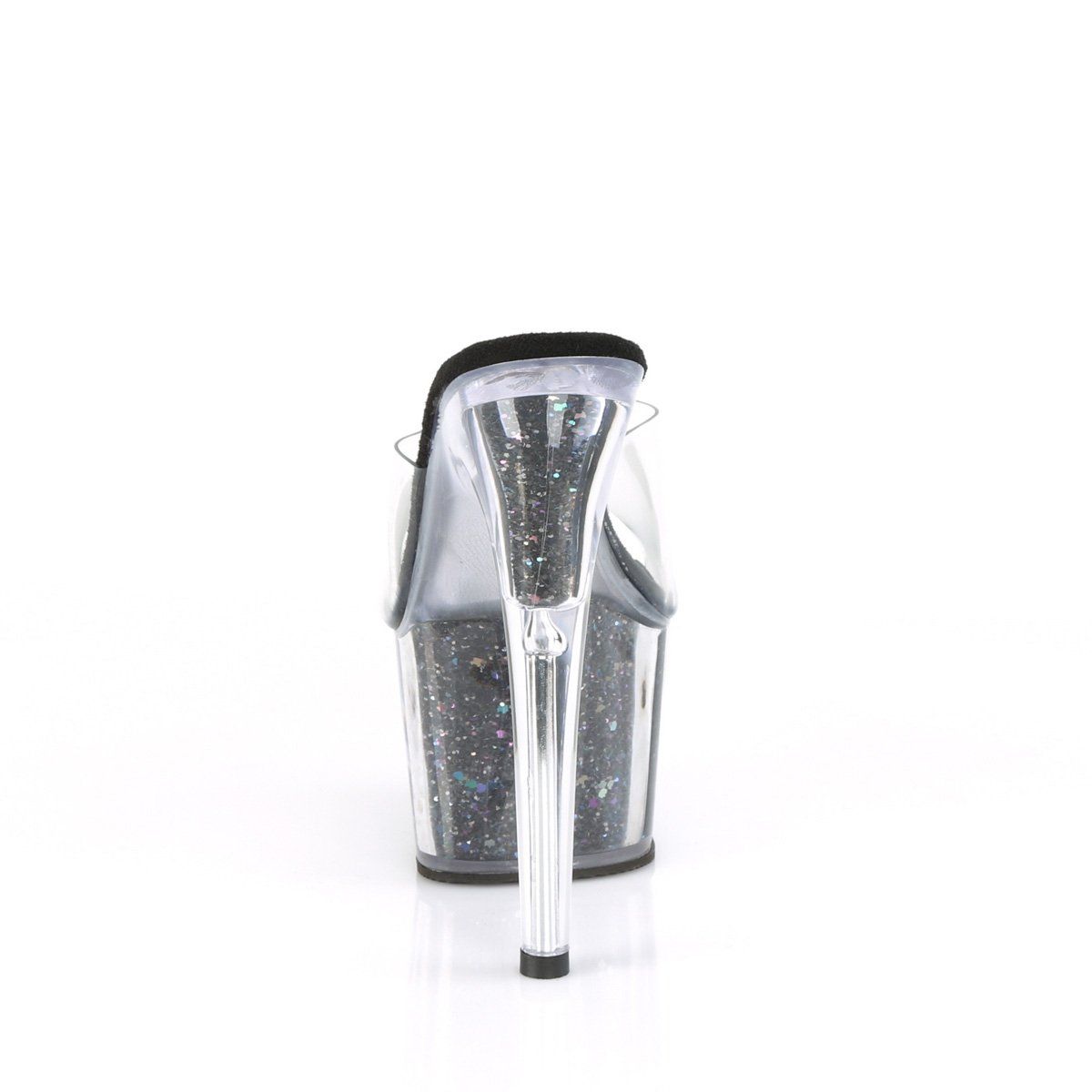 ADORE-701CG Clear/Black Confetti Glitter Slide Pleaser