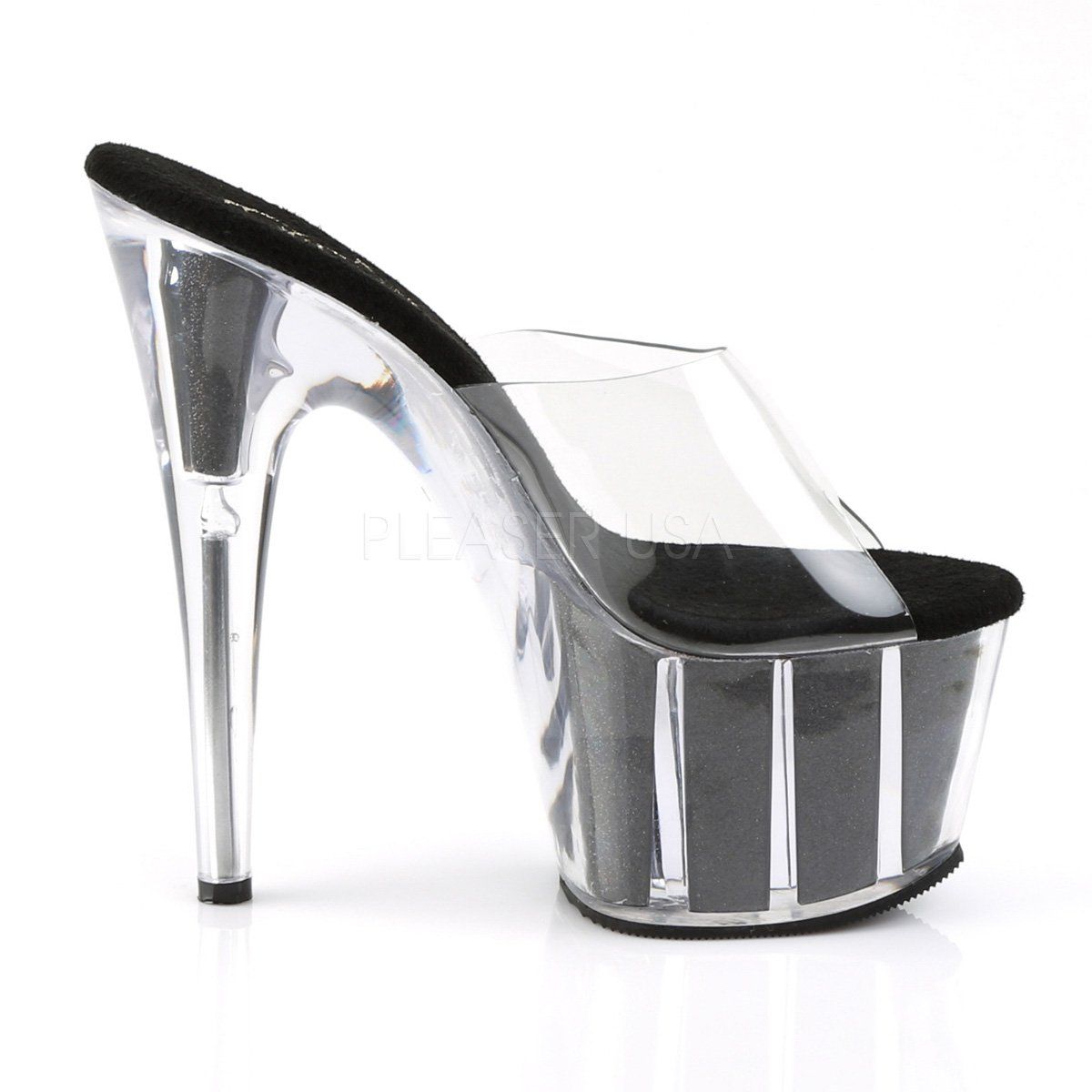 ADORE-701G Clear/Black Glitter Slide Pleaser