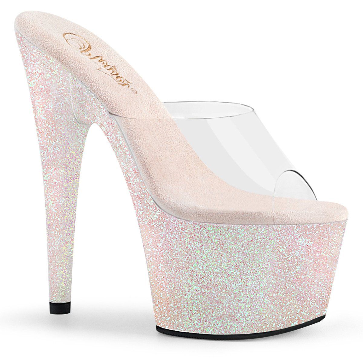 ADORE-701HMG Clear/Opal Multi Mini Glitter Slide Pleaser