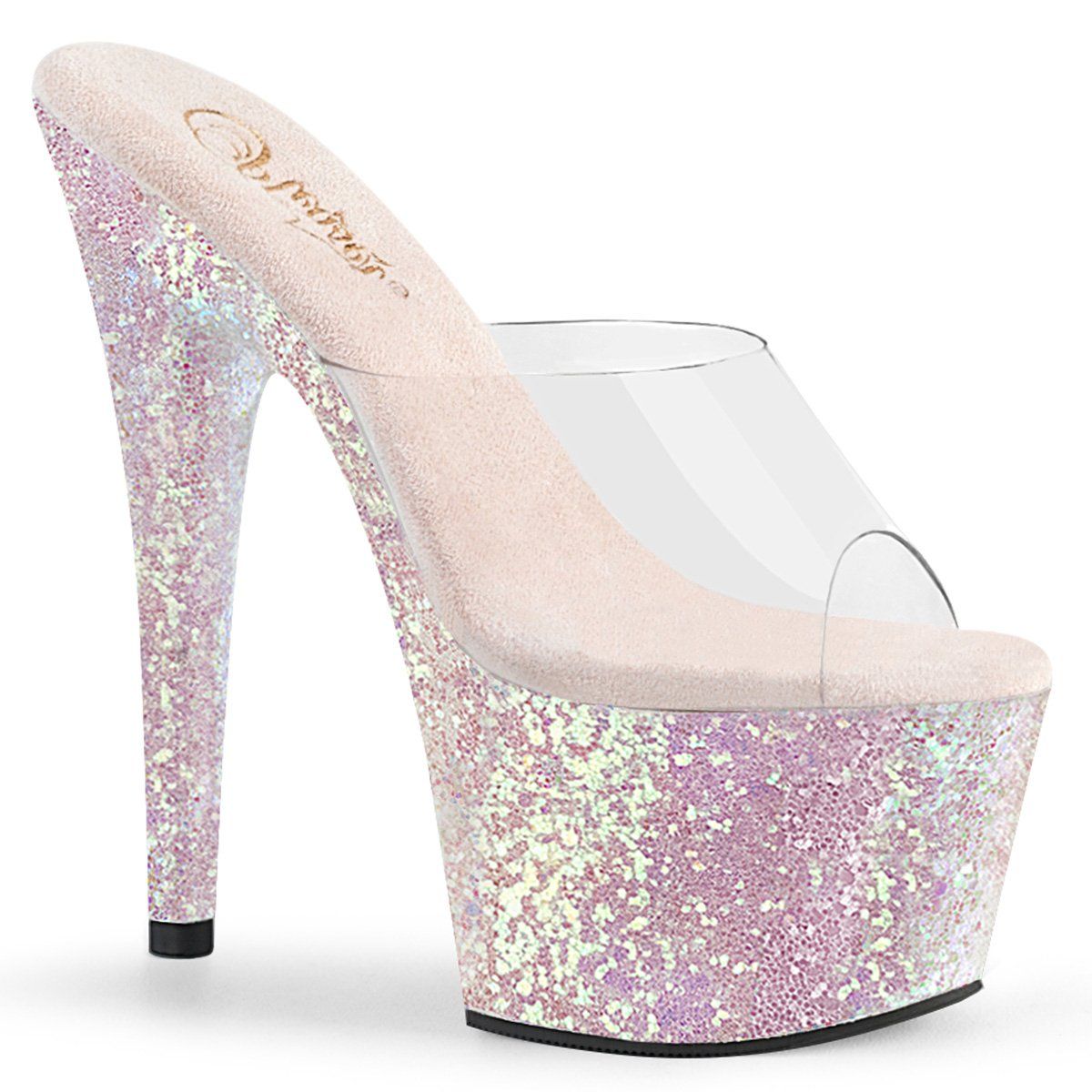 ADORE-701LG Clear/Opal Multi Glitter Slide Pleaser