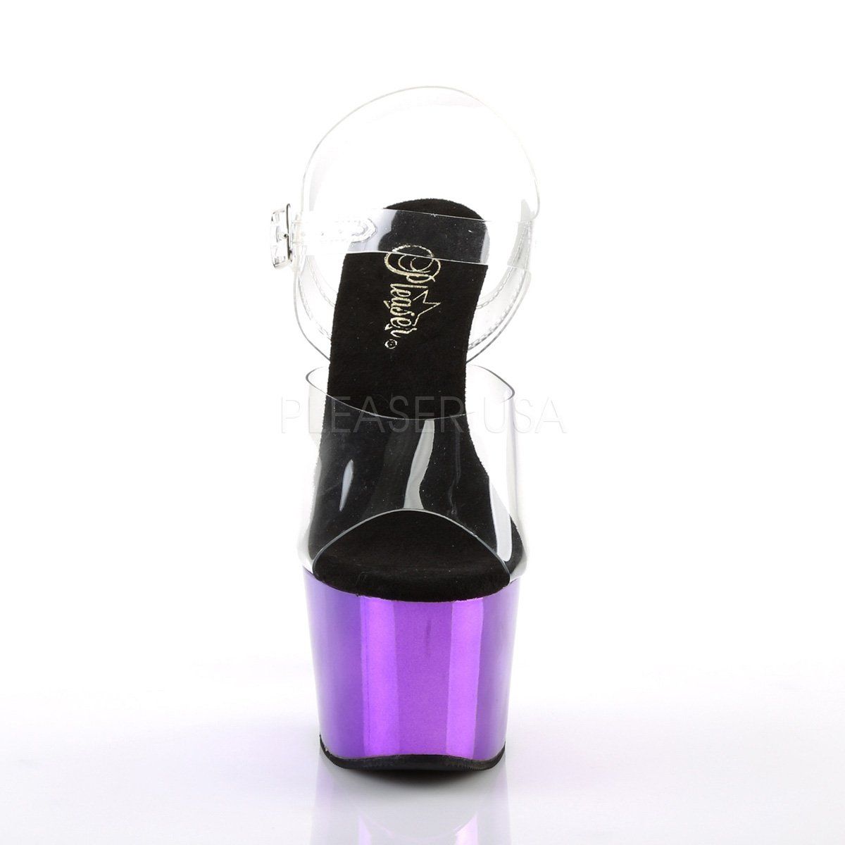 ADORE-708 Clear/Purple Chrome Platform Sandal Pleaser