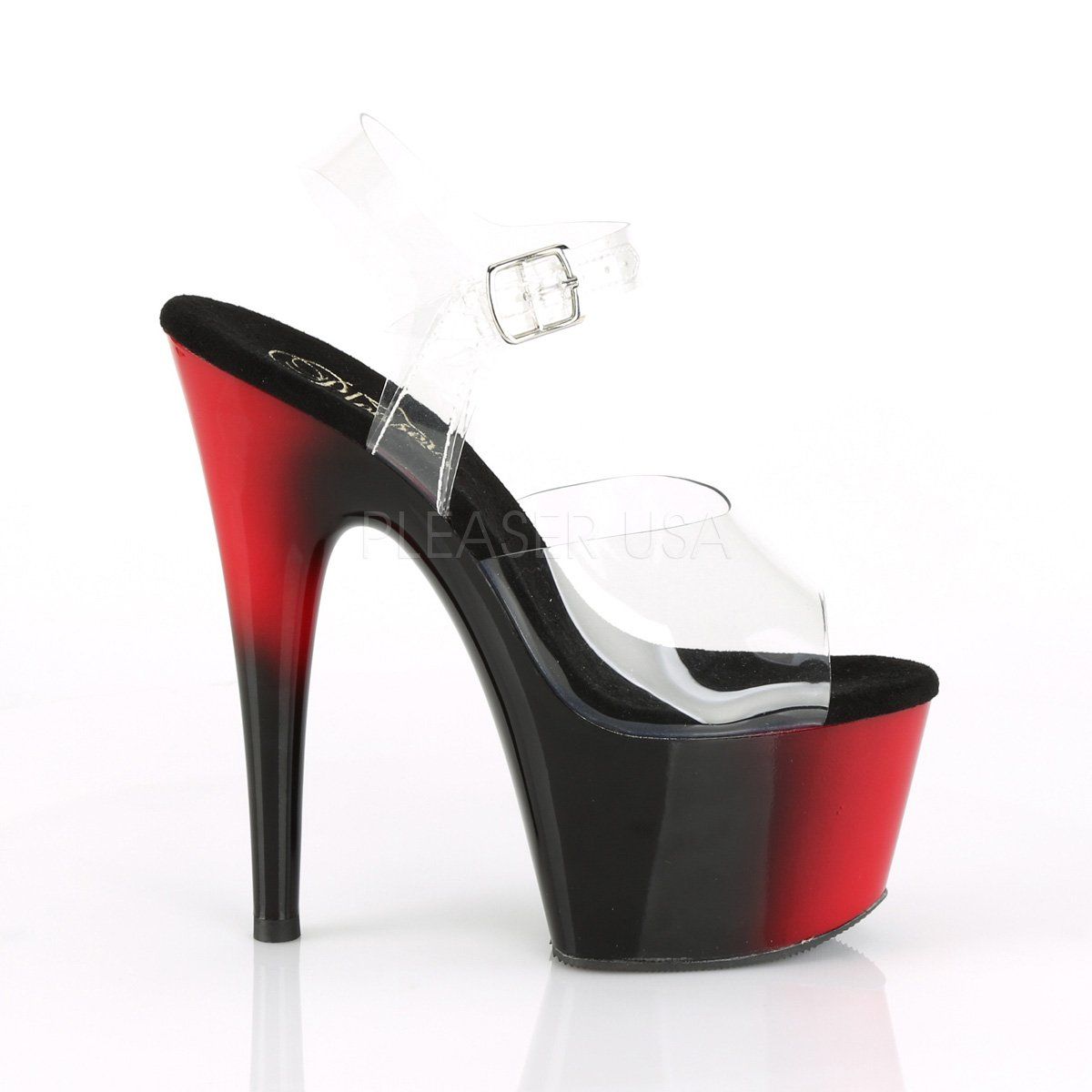 ADORE-708BR Clear/Red-Black Platform Sandal Pleaser