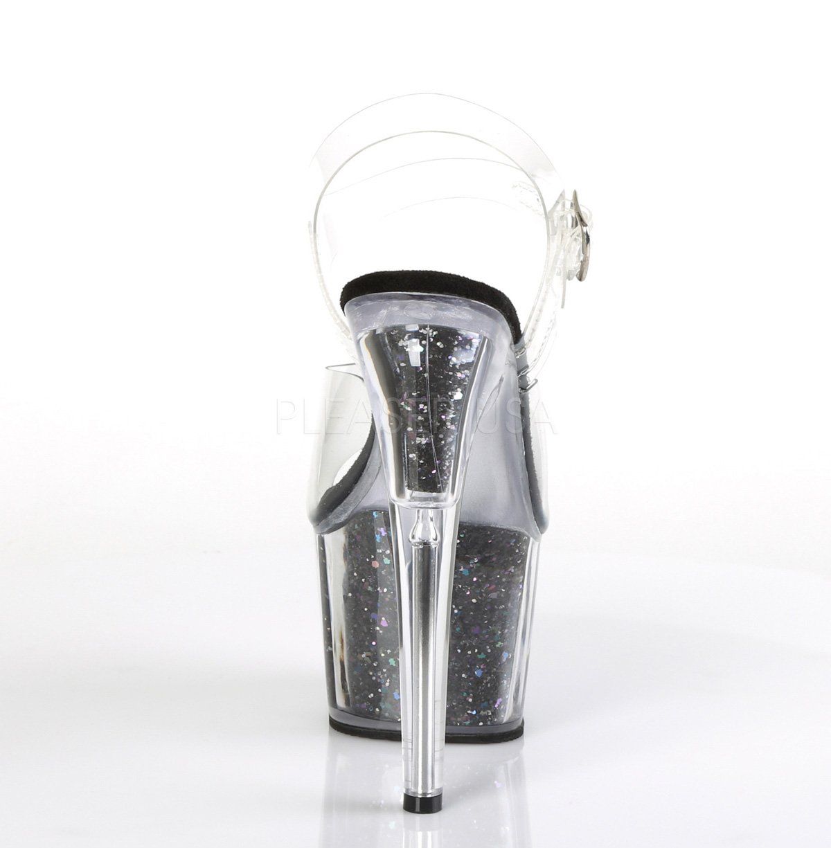 ADORE-708CG Clear/Black Confetti Glitter Platform Sandal Pleaser