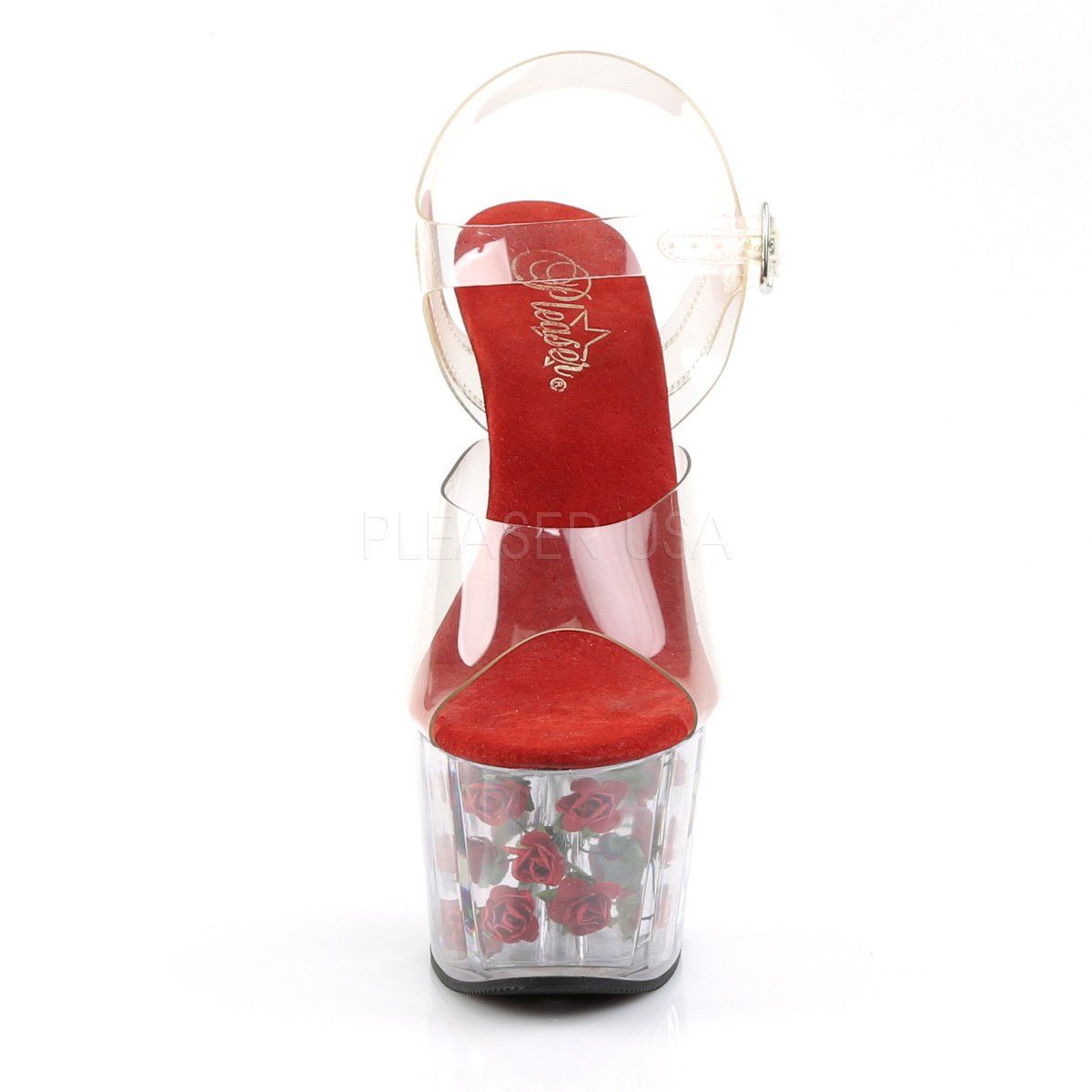 ADORE-708FL Clear/Red Flowers Platform Sandal Pleaser
