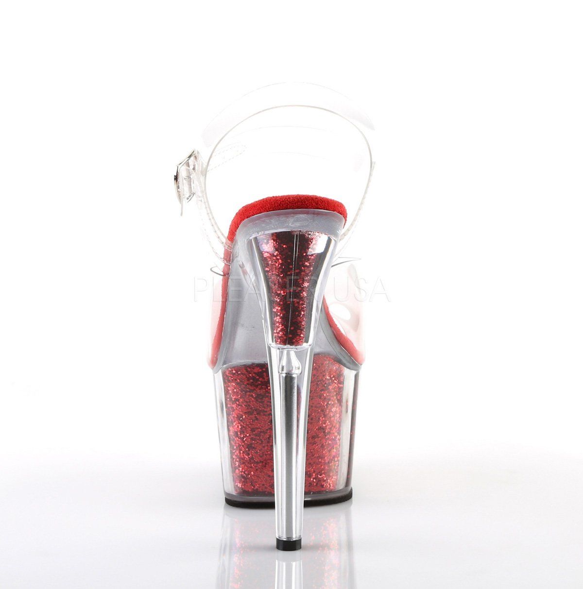 ADORE-708G Clear/Red Glitter Inserts Platform Sandal Pleaser