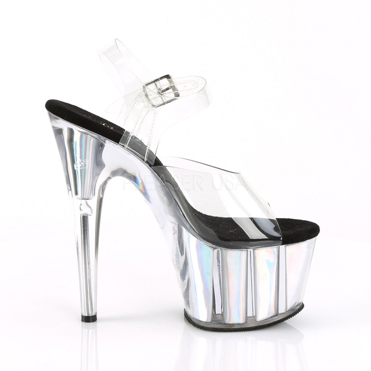 ADORE-708HGI Clear/Silver Hologram Inserts Platform Sandal Pleaser