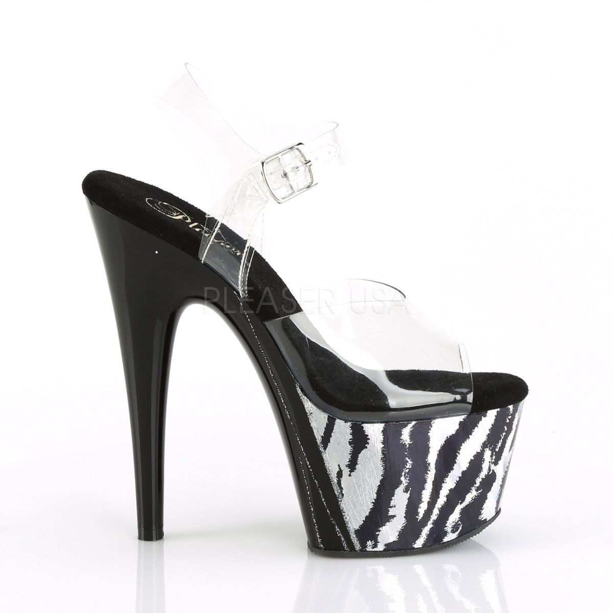 ADORE-708HP-2 Clear/Black-Silver Hologram Platform Sandal Pleaser