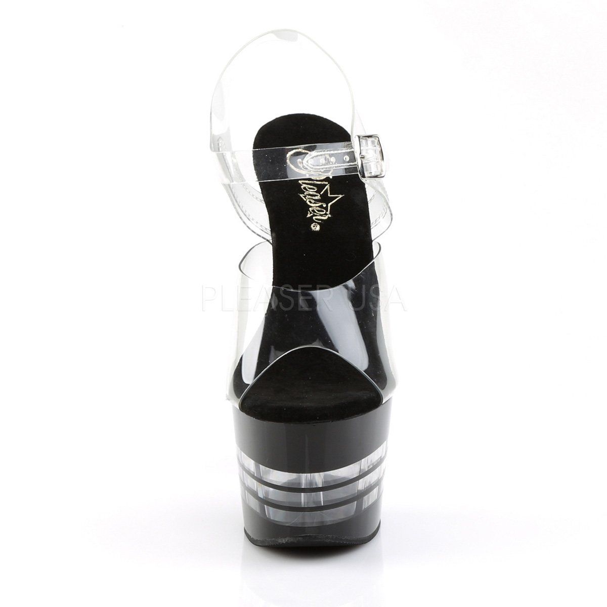 ADORE-708LN Clear/Black Platform Sandal Pleaser