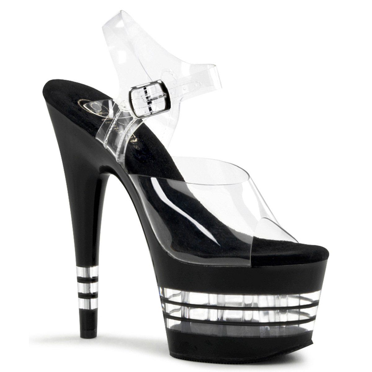 ADORE-708LN Clear/Black Platform Sandal Pleaser