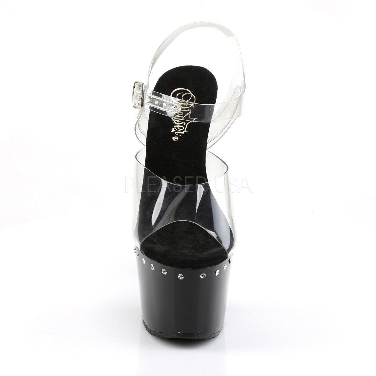 ADORE-708LS Clear/Black Platform Sandal Pleaser