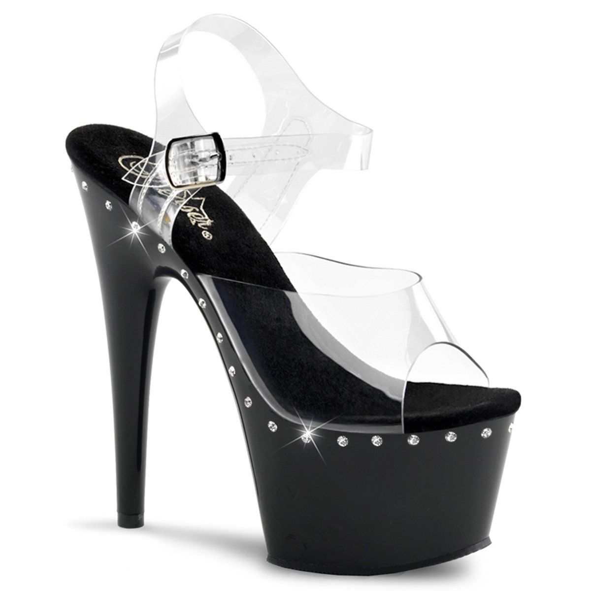ADORE-708LS Clear/Black Platform Sandal Pleaser