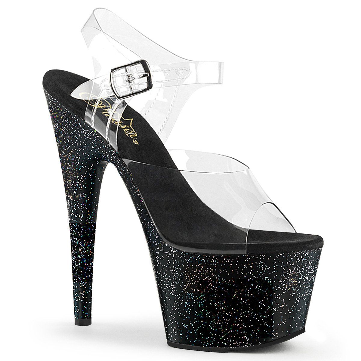 ADORE-708MG Clear/ Black Platform Sandal Pleaser