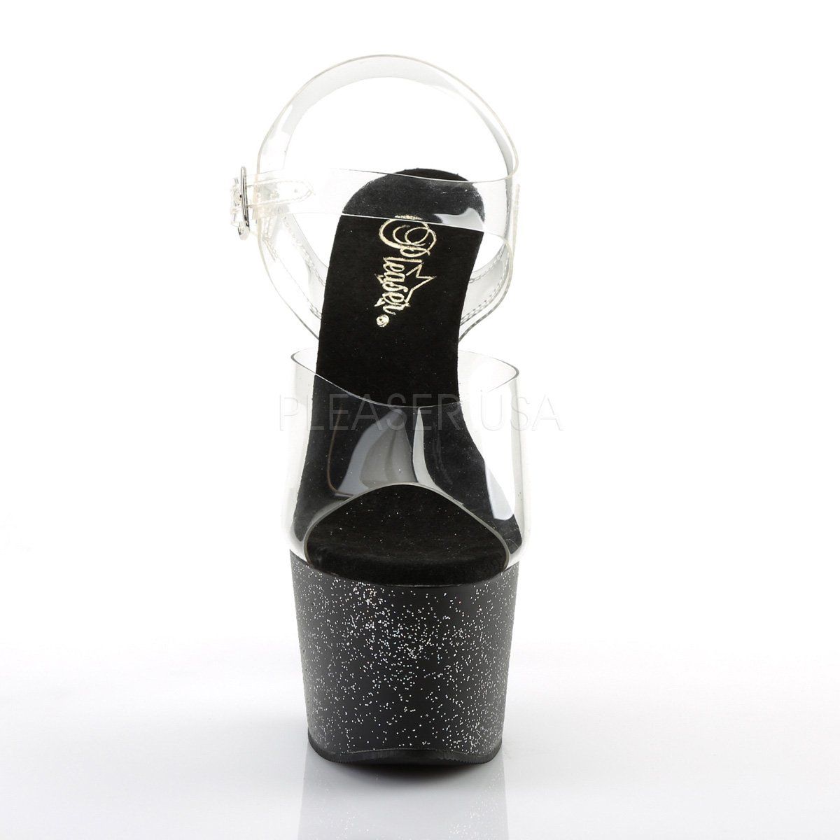 ADORE-708MG Clear/ Black Platform Sandal Pleaser