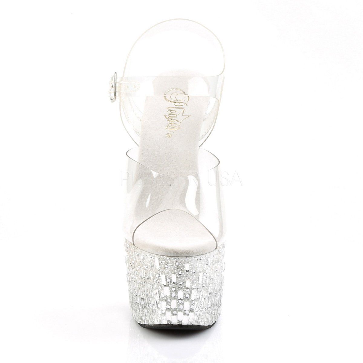 ADORE-708MR-5 Clear/White-Silver Platform Sandal Pleaser