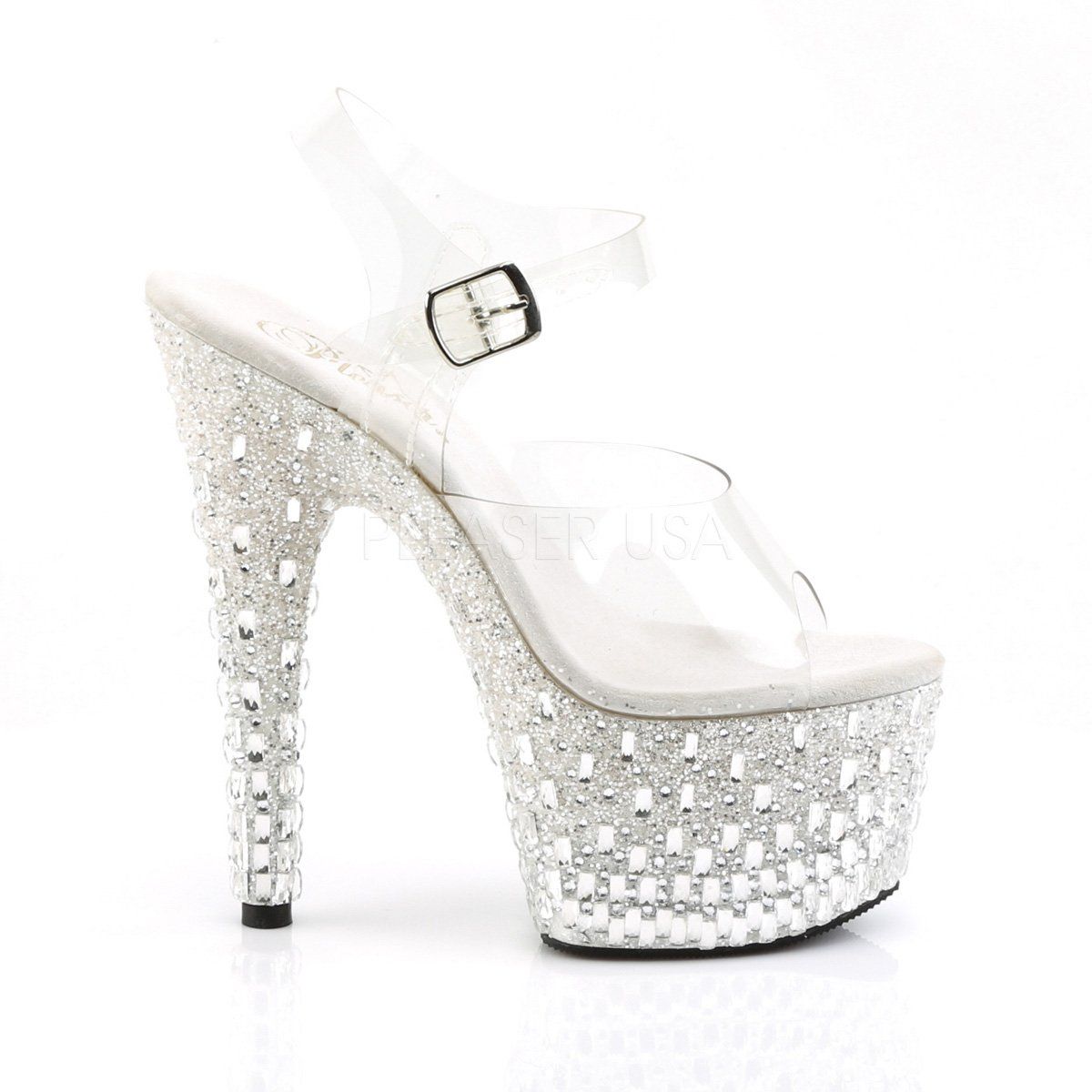 ADORE-708MR-5 Clear/White-Silver Platform Sandal Pleaser