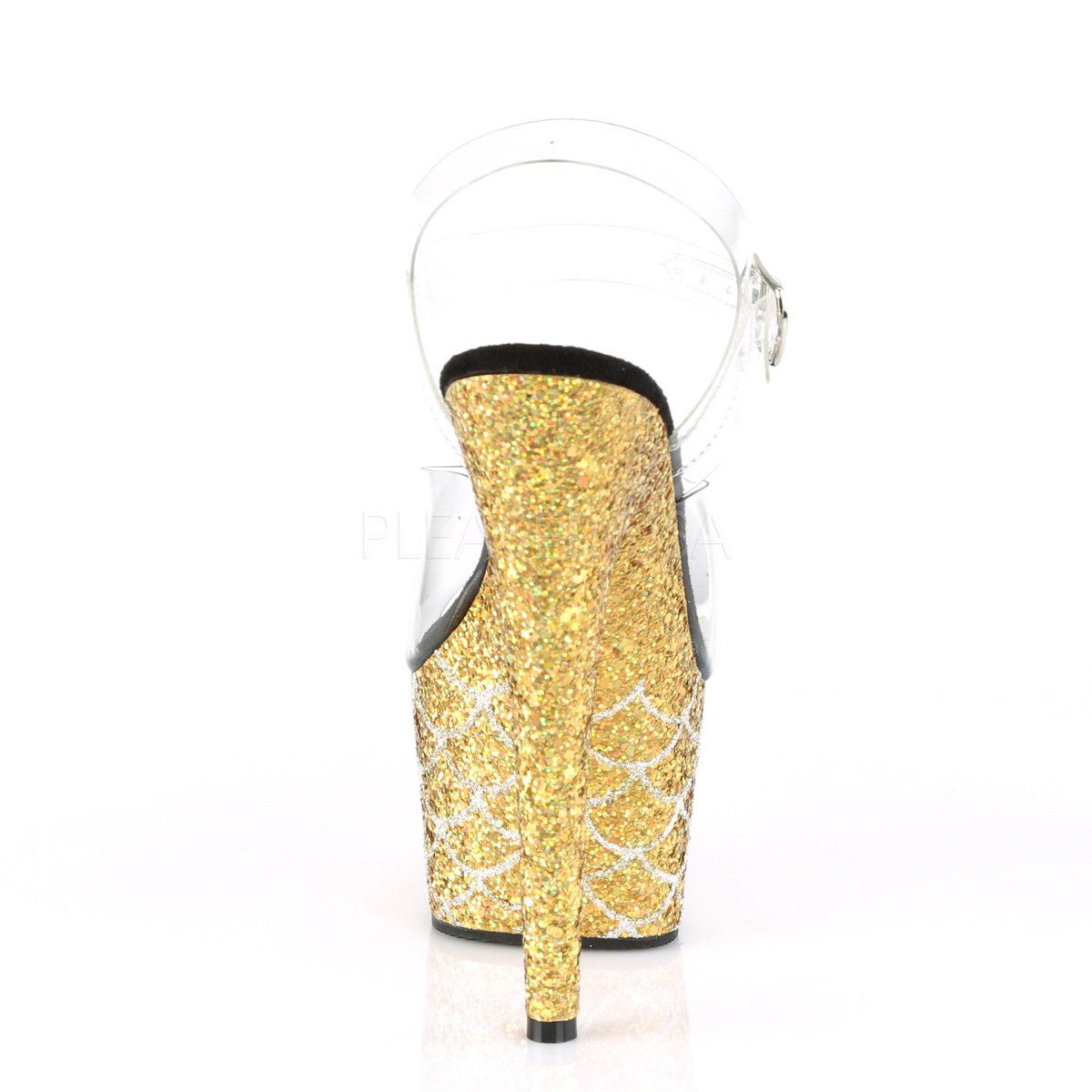 ADORE-708MSLG Clear/Gold Multi Glitter Mermaid Platform Sandal Pleaser