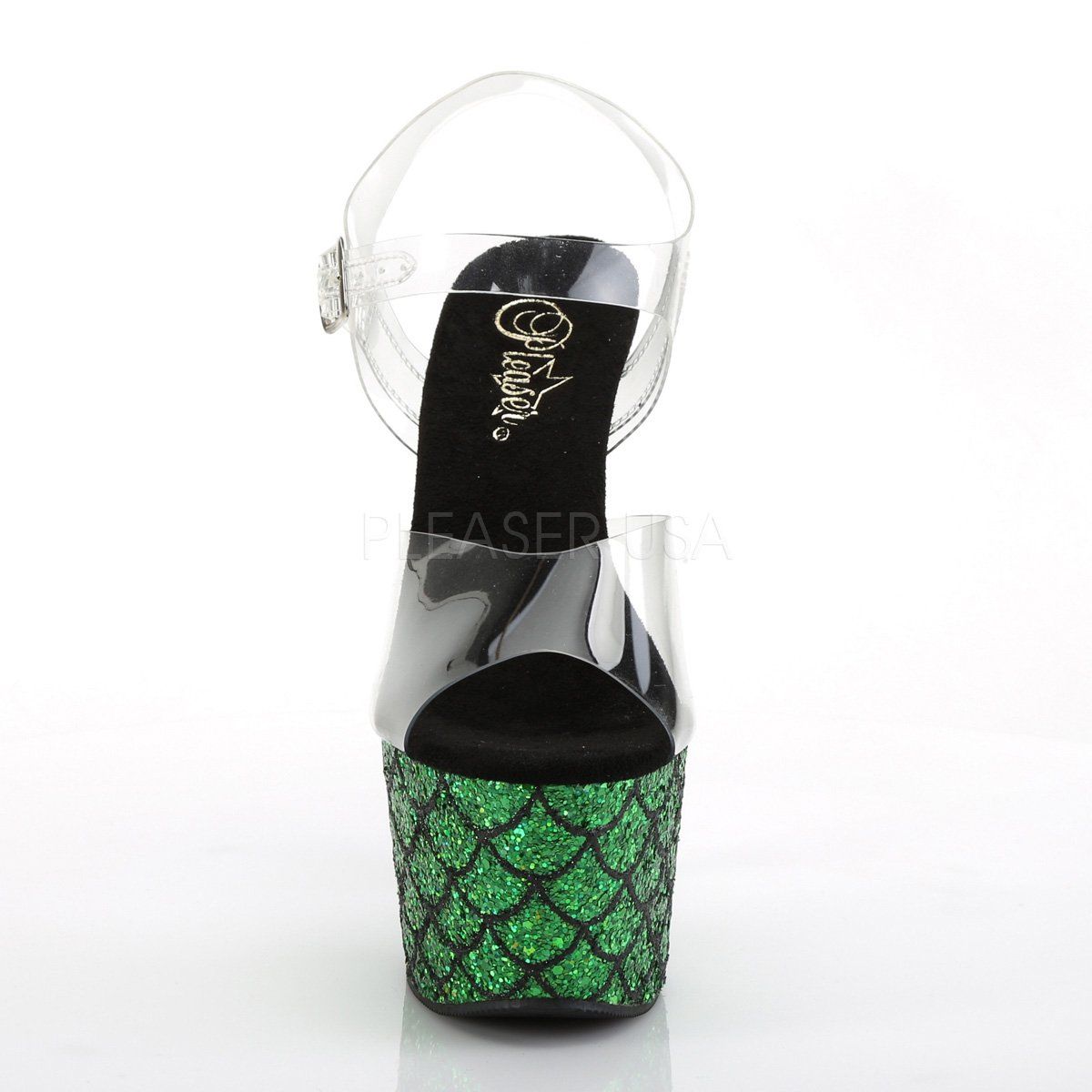 ADORE-708MSLG Clear/Green Multi Glitter Platform Sandal Pleaser